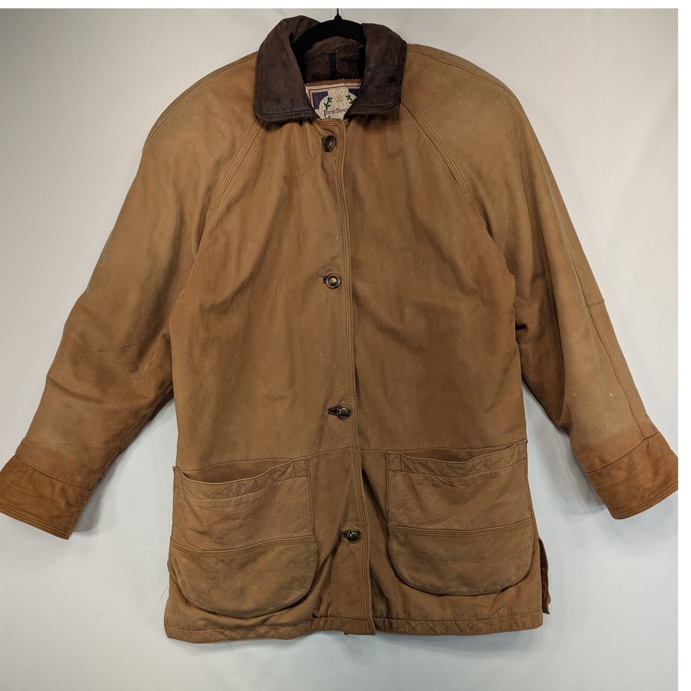 Paris Sport‎ Club Brown Leather Suede Collared Button Up Jacket Men L
